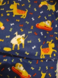 MATERIAL FLEECE Fabric with Dogs, Green Blue. 1.5 Y 54". F1 - Picture 1 of 3