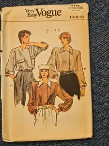 vintage 1980s Vogue 9168 blouse sewing pattern sizes 14-18 bust 36-40 - Picture 1 of 2