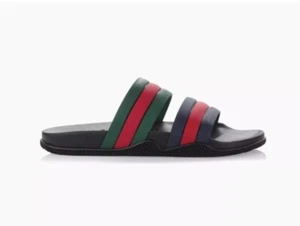 AUTHENTIC Gucci Agrado Rubber Web Stripe Slides Sandals size G 11 US 11.5 - Picture 1 of 14