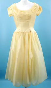 VTG Women's 40s Light Yellow Pearlescent Formal Gown / Dress Sz XS/S 1940s - Picture 1 of 24