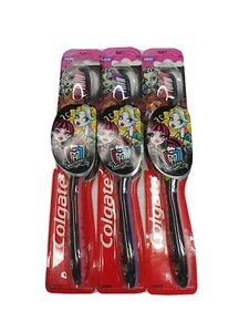 Colgate MONSTER HIGH Toothbrush w/ Tongue Cleaner Purple & Pink NEW 3 PACK LOT - Picture 1 of 7