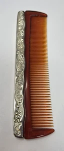 Pettine capelli vintage placcato argento floreale 7 1/4" pesante ornato romantico elegante design - Foto 1 di 8