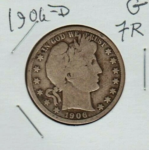 1906 D Barber Half Dollar 90% Silver Coin G Natural Look FULL Rims NewShippingPo Cover