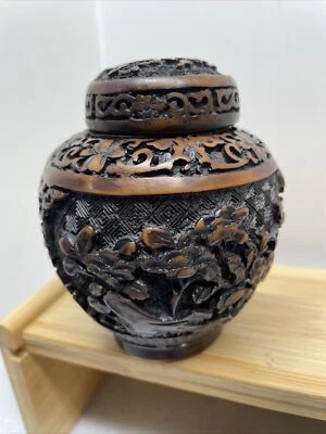 Hermosa botella de tabaco clásica china tallada artísticamente a mano tapa de tarro de 4,5" de colección Foto 1 de 4