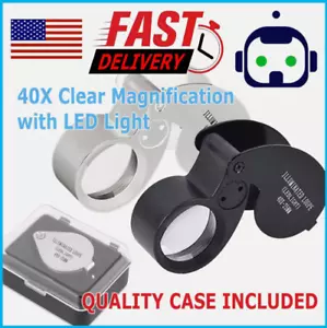 40X Magnifying Loupe Jewelry Eye Glass Magnifier LED Light Jewelers Loop Pocket - Picture 1 of 9