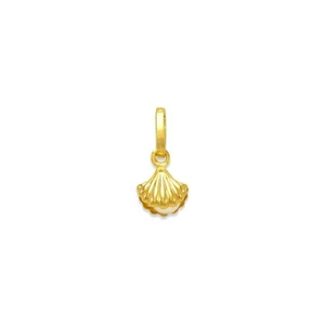 Dainty Seashell With Pearl Pendant Charm For Women Real 14K Yellow Gold Italy - Picture 1 of 8