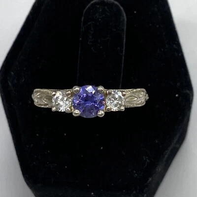 sterling silver purple stone and cz ring size 9 - Image 1 of 4