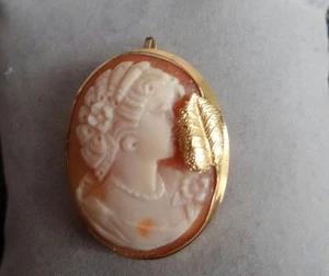 Joya Lujo Broche Mujer Camafeo Concha Oro Amarillo Broche Camafeo Gold Broch - Imagen 1 de 1