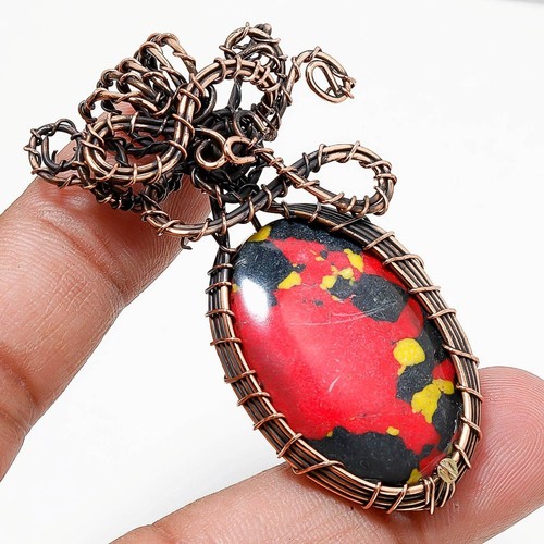 VETEMENTS Ciondolo pietra preziosa turchese fantasia fatto a mano regalo filo rame gioielli 2 4" w56