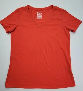 Nike Dri-Fit Athletic Cut Women's Short Sleeve V-Neck Blood Orange Tee Shirt L - Picture 1 of 7