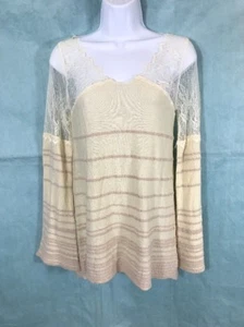 Neu mit Etikett Free People Damen-Strickpullover cremefarben Spitze verziert Langarm Oberteil Gr. XS - Bild 1 von 12