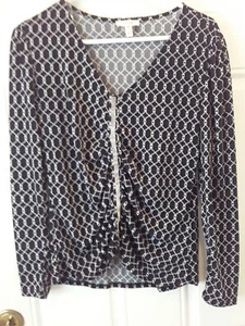 Como Blu size M Black & White Rhinestone Embellished front Ruched Top co1507 - Picture 1 of 4