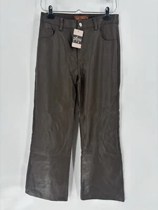 NWT Beige Botany Faux Leather Pants Womens Small Brown Flared Leg Pockets - Picture 1 of 16