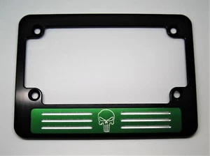 PUNISHER, Billet Aluminum Motorcycle Frame, Black Anodized, GREEN BADGE - Foto 1 di 2