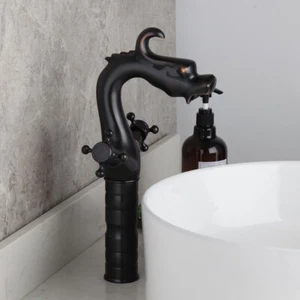 Dragon shaped Bathroom Basin Sink Mixer Vanity Brass Faucet Double Handles Taps - Picture 1 of 10