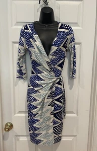 Diane Von Furstenberg Wrap Dress Sz 4 Ornamentalist Diamonds Silk Jersey - Picture 1 of 12