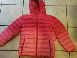 Eddie Bauer Girls' Reversible Hooded Down Jacket, Pink Ombre/Royal Red M 10/12 - Picture 1 of 4