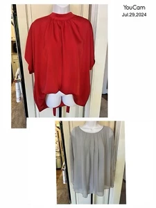 Lot of 2 Women's Medium Shirts Gray Red MSSRP flowy Ties at Neck - Picture 1 of 9