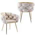 2Set Velvet Accent Chairs Upholstered Single Sofa Chair Gold Metal Legs Bedroom