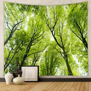 Arazzo albero foresta verde da appendere a parete natura paesaggio esterno foresta decorazione casa - Foto 1 di 7