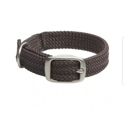 Collar de perro Mendota doble trenzado impermeable, marrón oscuro, latón tono plata Foto 1 de 4