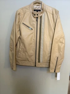 $345 Wilsons GIII Giacca di Pelle Uomo Taglia Large Cerniera Anteriore Beige NUOVA con etichette - Foto 1 di 12