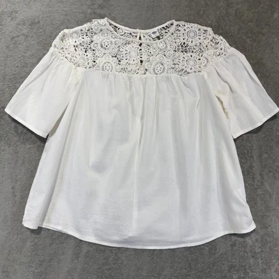Blusa Old Navy Bordada Renda Aparada Branca Feminina Média Camponesa Cottagecore - Imagem 1 de 4