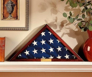 Personalized Wooden Triangle Flag Display Case Fits Official 9'x5' Military Flag - Picture 1 of 12
