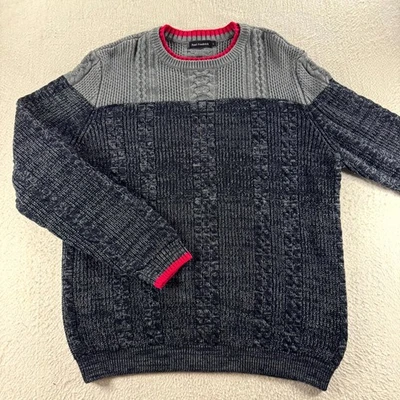 Paul Fredrick Sweater Mens Large Gray Black Colorblock Cable Knit Cotton Winter - Image 1 of 4