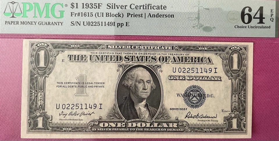 🔥3 Consecutive🔥1935F $1 Silver Certificate FR. 1615 UI Block PMG 63EPQ & 64EPQ - Image 1 of 4