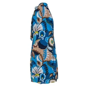 Trina Turk Women’s Sz 4 Blue Silk Dress Paisley Halter Tie Neck Colorful - Afbeelding 1 van 12