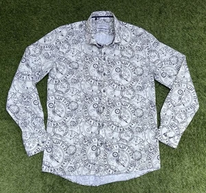 Spectre Repetierendes Uhr Muster Langarm Knopfleiste Elfenbein Hemd Large - Bild 1 von 7