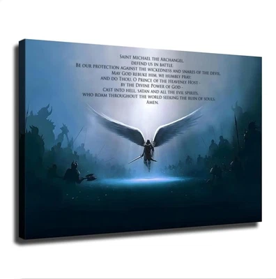 Saint Michael The Archangel Quotes Religious Poster Canvas Wall Art  - Image 1 of 4