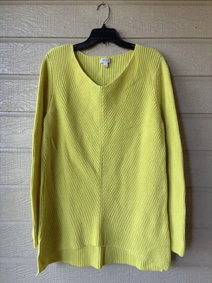 Suéter túnica Style & Co feminino vintage gola V tamanho grande amarelo limão malha com nervuras - Imagem 1 de 4