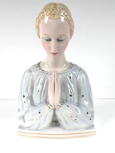 Vintage Italian Ronzan Praying Lady Figure Statue Ceramic #161 Repair Religous - Picture 1 of 15