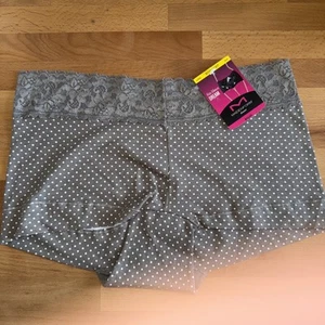 Maidenform 40859 Dream Cotton Boyshort Panty with Lace Steel Gray/dots M/6 NWT - Picture 1 of 5