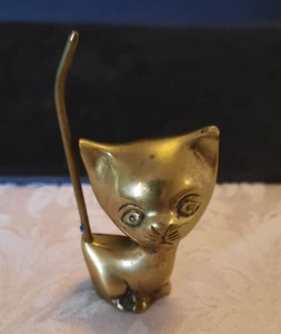 DE COLECCIÓN LATÓN MACIZO GATO FIGURA ANILLO SOPORTE 4" MUY RARO - Imagen 1 de 3
