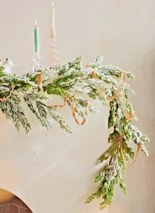 NWT ANTHROPOLOGIE FAUX FLOCKED SNOWY PINE GARLAND CHRISTMAS HOLIDAY WREATH 72” - Picture 1 of 5