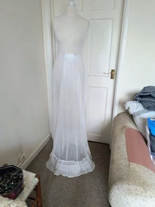 Vintage Period Antique White Ruffled Under Petticoat With Train Sz 6 To 8 - Picture 1 of 10