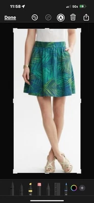 Falda para mujer Banana Republic mezcla de lino línea A estampado de palma azul verde talla 10 Foto 1 de 4
