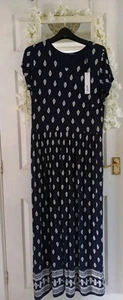 Pretty Blue White ROMAN Boho Summer Maxi Dress 👗 18 20 Pockets Stretchy - Picture 1 of 9