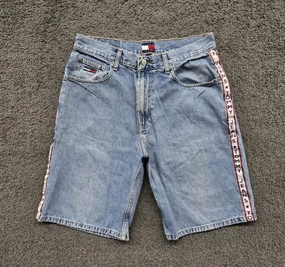 Pantalones Cortos de Jean Tommy Hilfiger Vintage Para Hombre 34 (Se Ajusta a 33) Denim Freedom Stripe Años 90 Foto 1 de 4
