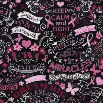 Breast Cancer Ribbons & Words-Black Chalkboard-Timeless Treasures-BTY - Image 1 of 2