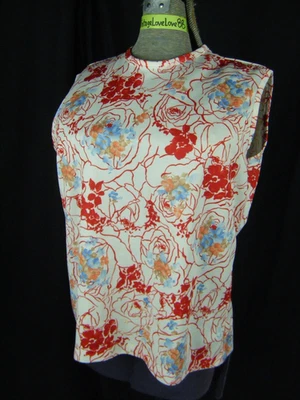 Vtg 60s White Red Blue Floral Mod Printed Knit Top-Bust 41/M - Image 1 of 4