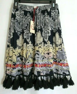 Falda Raga Multicolor Bordada Flecos Dobladillo Corbata Cintura Elástica Talla XS NUEVA CON ETIQUETAS - Imagen 1 de 5