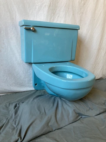 Vtg Deco Mid Century Regency Blue Porcelain Wall Toilet Old Standard Bath 43-23E Cover