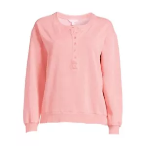 Time and Tru Women's Washed Henley Top Faded Rose Pink XL (16-18) Medium Weight - Picture 1 of 5