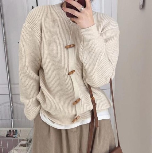 OFF WHITE Cardigan donna retrò corno di bue bottone cappotto manica solitaria colletto rotondo lavorato a maglia