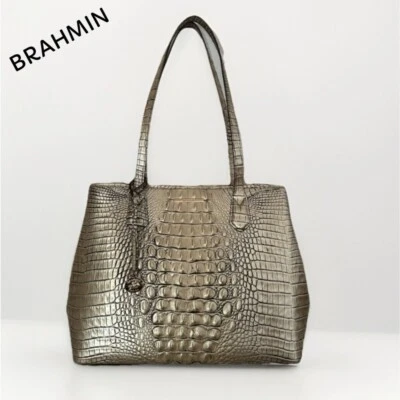 Bolso de Mano Brahmin Mediano Julian Espresso Ombre Melbourne Cuero Repujado Cocodrilo Nuevo con Etiquetas Foto 1 de 4