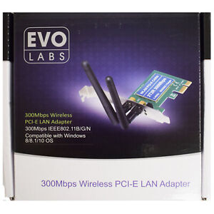 Evo Labs Pci-Express N300 Wifi Card With Detachable Antennas And Fu... NEW